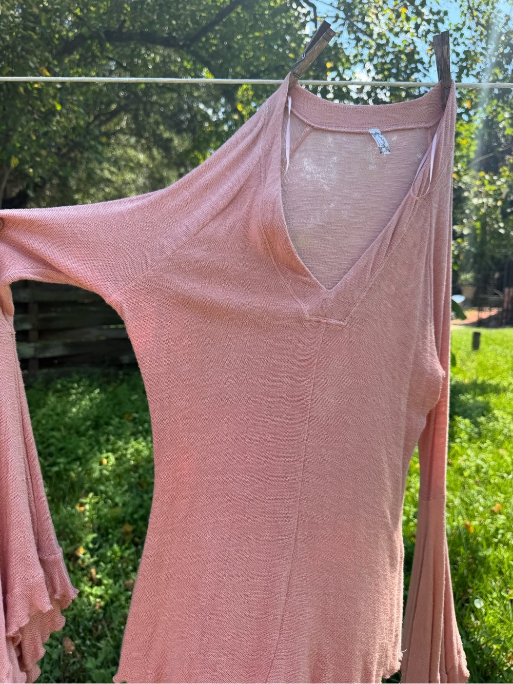 Light Pink V-Neck Long Sleeve free people